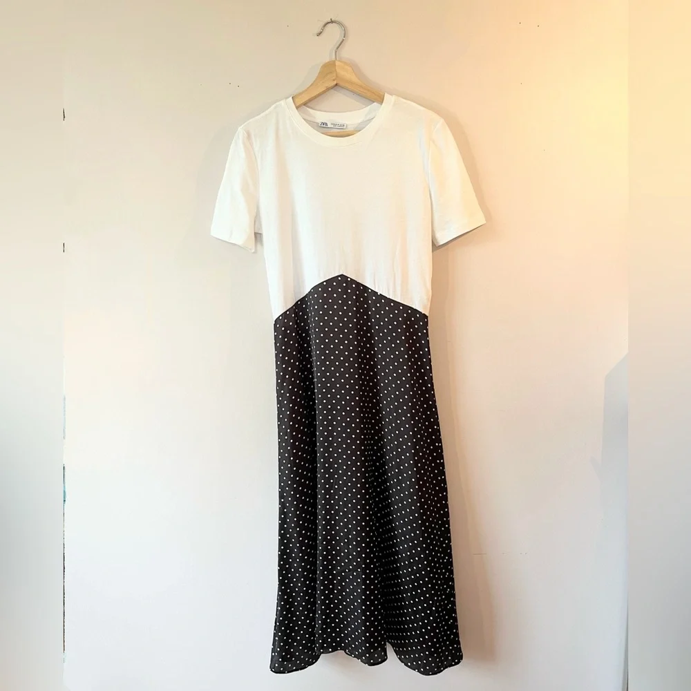 Zara Cotton+Satin Polkadot Dress - Picture 1 of 7